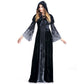 Women Halloween Cosplay Costume Vintage Witch Long Sleeve Maxi Dress