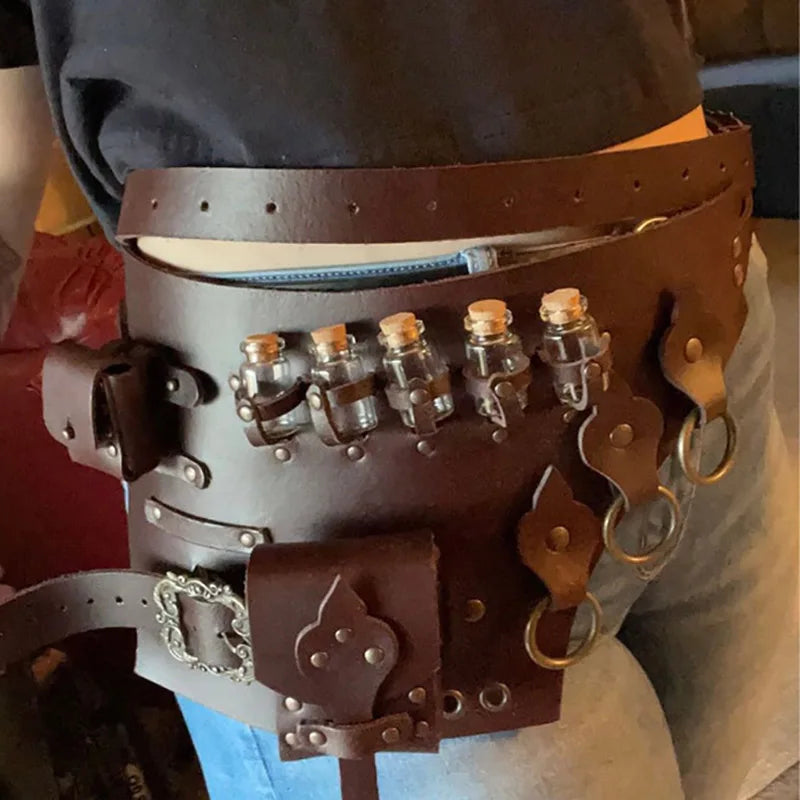 Medieval Alchemist Leather Utility Belt