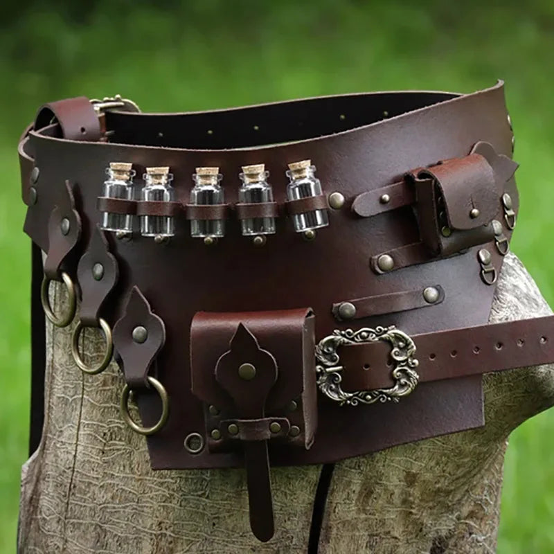 Medieval Alchemist Leather Utility Belt