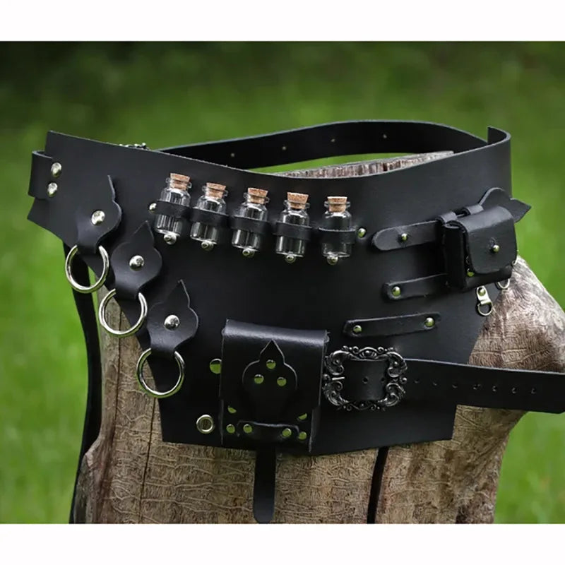 Medieval Alchemist Leather Utility Belt