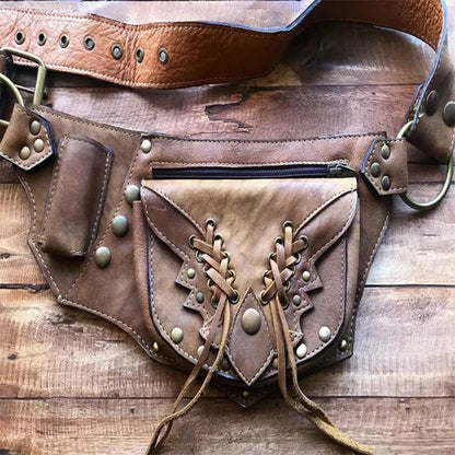 Medieval Steampunk Leather Utility Hip Belt Boho Purse Wallet Pocket Men Women Viking Pirate Cosplay Costume Accessory Waist Bag