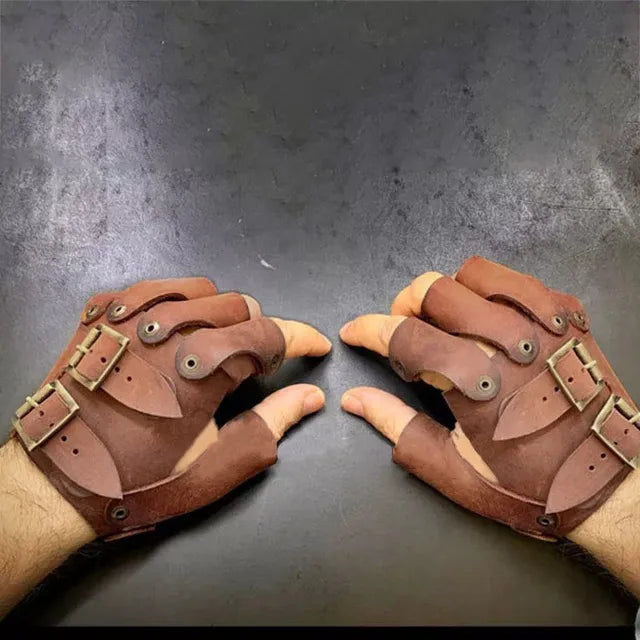 Medieval Viking Pirate Floki Leather Glove Knight Samurai Arm Armor LARP Costume Steampunk Accessory Fingerless Mitten Men Women