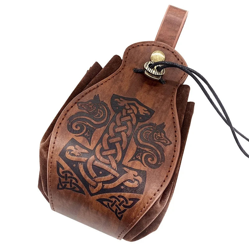 Medieval Viking Pouch Bag  Hangable Belt Dice Bag Retro PU Leather Drawstring Bag Coin Purse LARP Medieval Cosplay Accessories