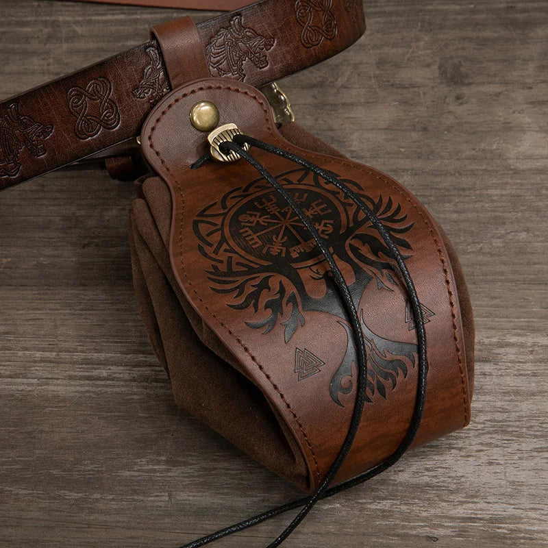 Medieval Viking Pouch Bag  Hangable Belt Dice Bag Retro PU Leather Drawstring Bag Coin Purse LARP Medieval Cosplay Accessories