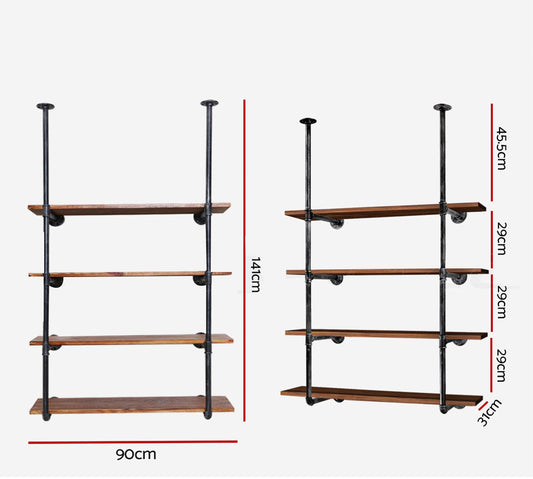 Artiss Bookshelf DIY Pipe Shelf 4 Tiers - INGE