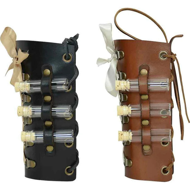 Steampunk Medieval Witch Wizard Vial Bracers Adjustable Leather Gloves Vambraces Cosplay Bracelet Wristband Costume Accessories