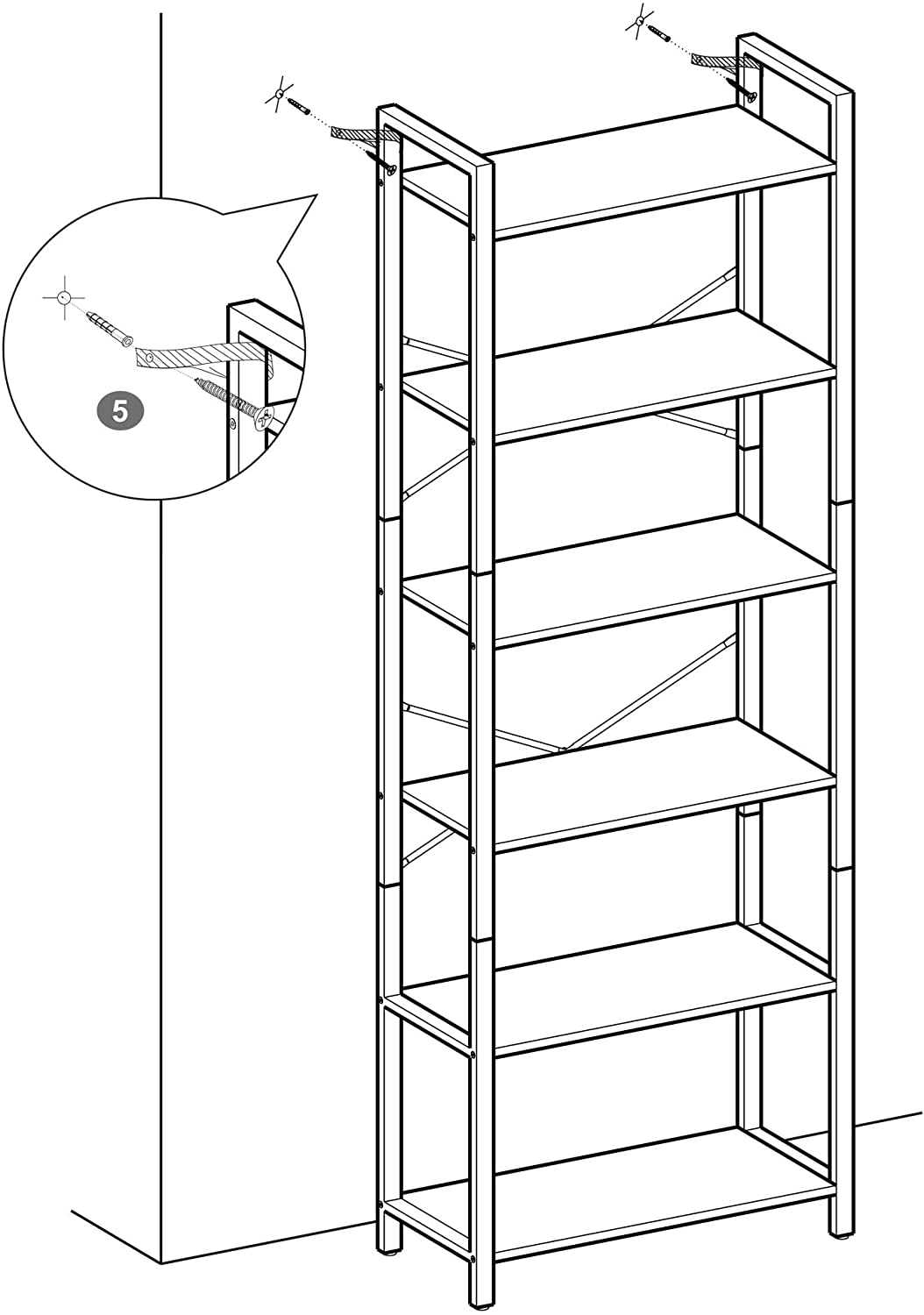 6-Tier Storage Rack with Industrial Style Steel Frame  Rustic Brown and Black, 186 cm High