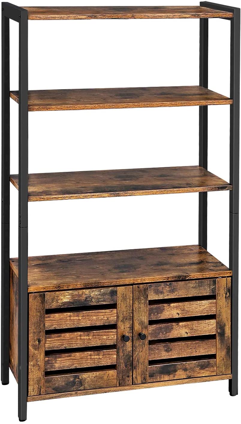 Floor-Standing Storage Cabinet and Cupboard with 2 Louvred Doors and 3 Shelves, Rustic Brown