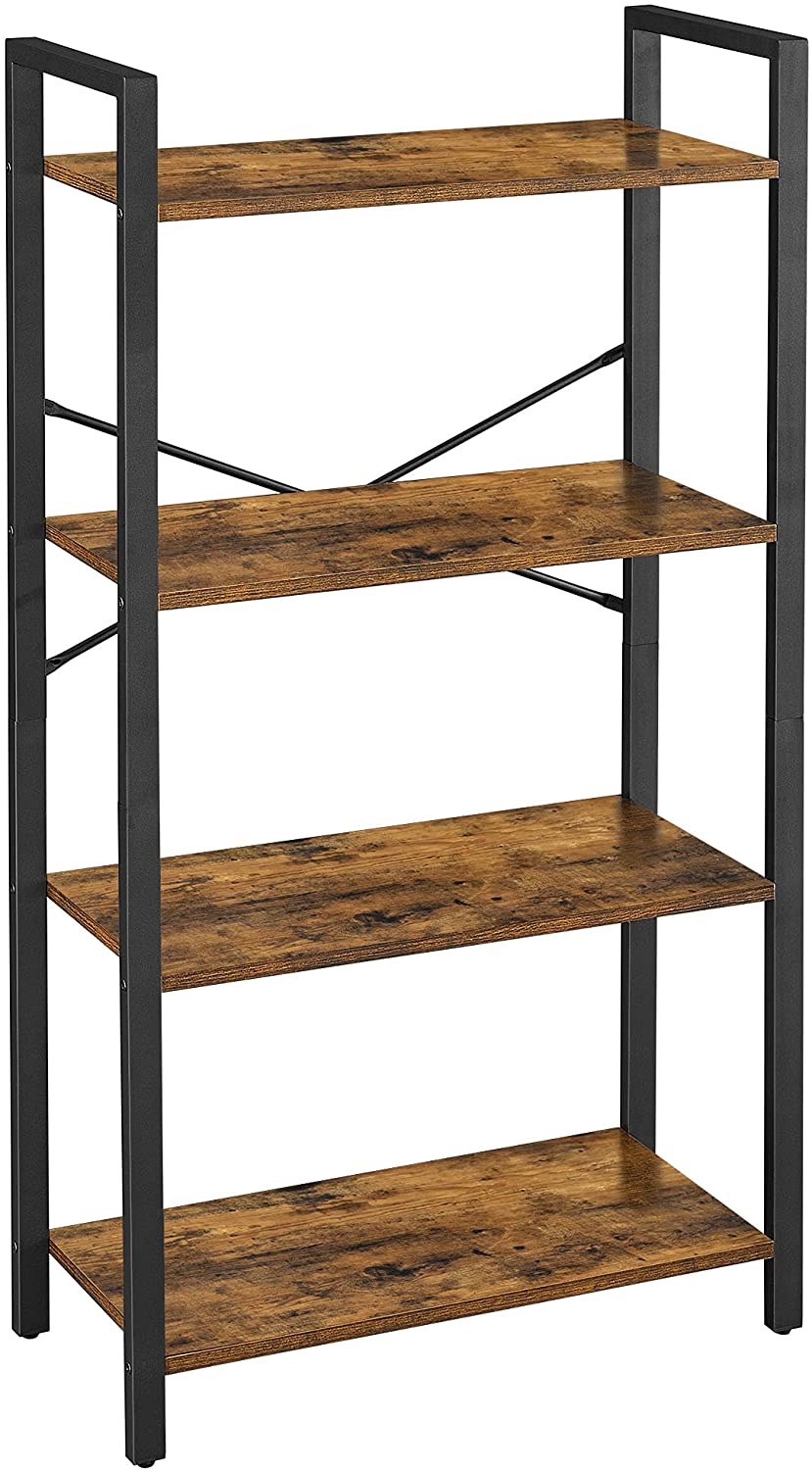 4-Tier  Storage Rack with Steel Frame, 120 cm High, Rustic Brown and Black