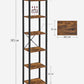 Small 6-Tier Industrial Bookshelf, Rustic Brown, Black