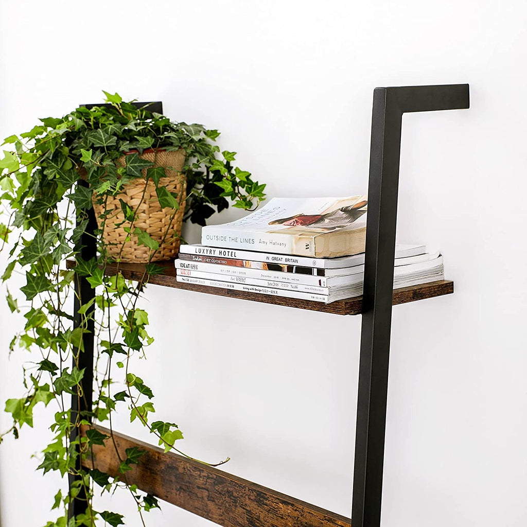 VASAGLE Blanket Ladder Wall-Leaning Rack with Storage Shelf Rustic Brown and Black LLS012B01