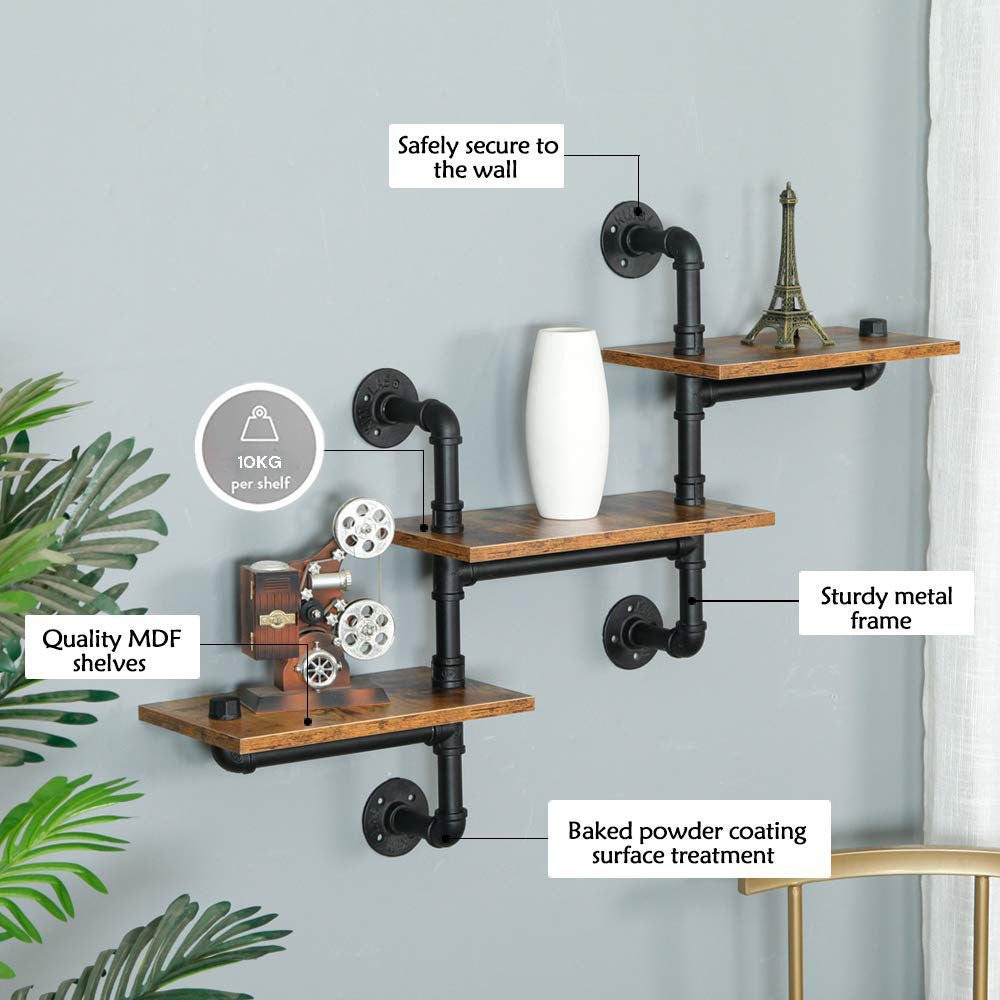 Industrial Pipe Shelving Pipe Shelves Wall Mounted Decor Floating Shelves Retro Rustic Shelf for Bar Kitchen Living Room