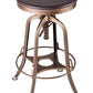 Industrial Wooden Height Adjustable Swivel Bar Stool - French Brass