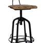 Industrial Wooden Height Adjustable Swivel Bar Stool Chair with Back - Black Rustic