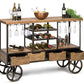 Industrial Style Wooden Bar Cart Drinks Trolley Station with Wine Bottle Rack