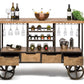 Industrial Style Wooden Bar Cart Drinks Trolley Station with Wine Bottle Rack