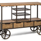 Industrial Style Wooden Bar Cart Drinks Trolley Station with Wine Bottle Rack