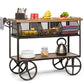 Retro Wooden Kitchen Island Trolley on Wheels with Storage Drawers