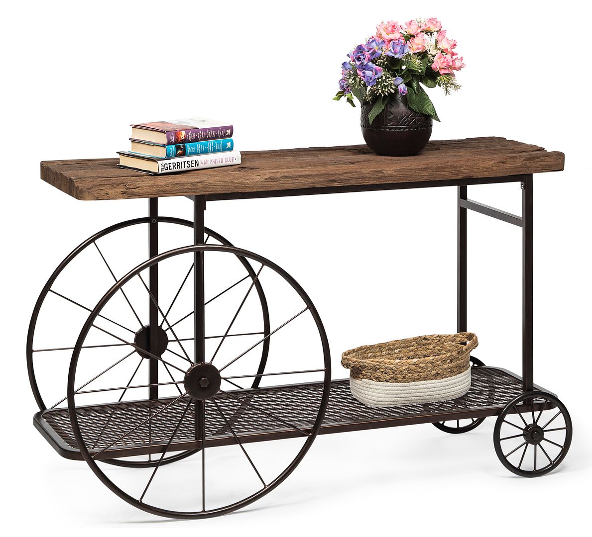 Industrial Style Hallway Console Table with Railway Sleeper Wood Top