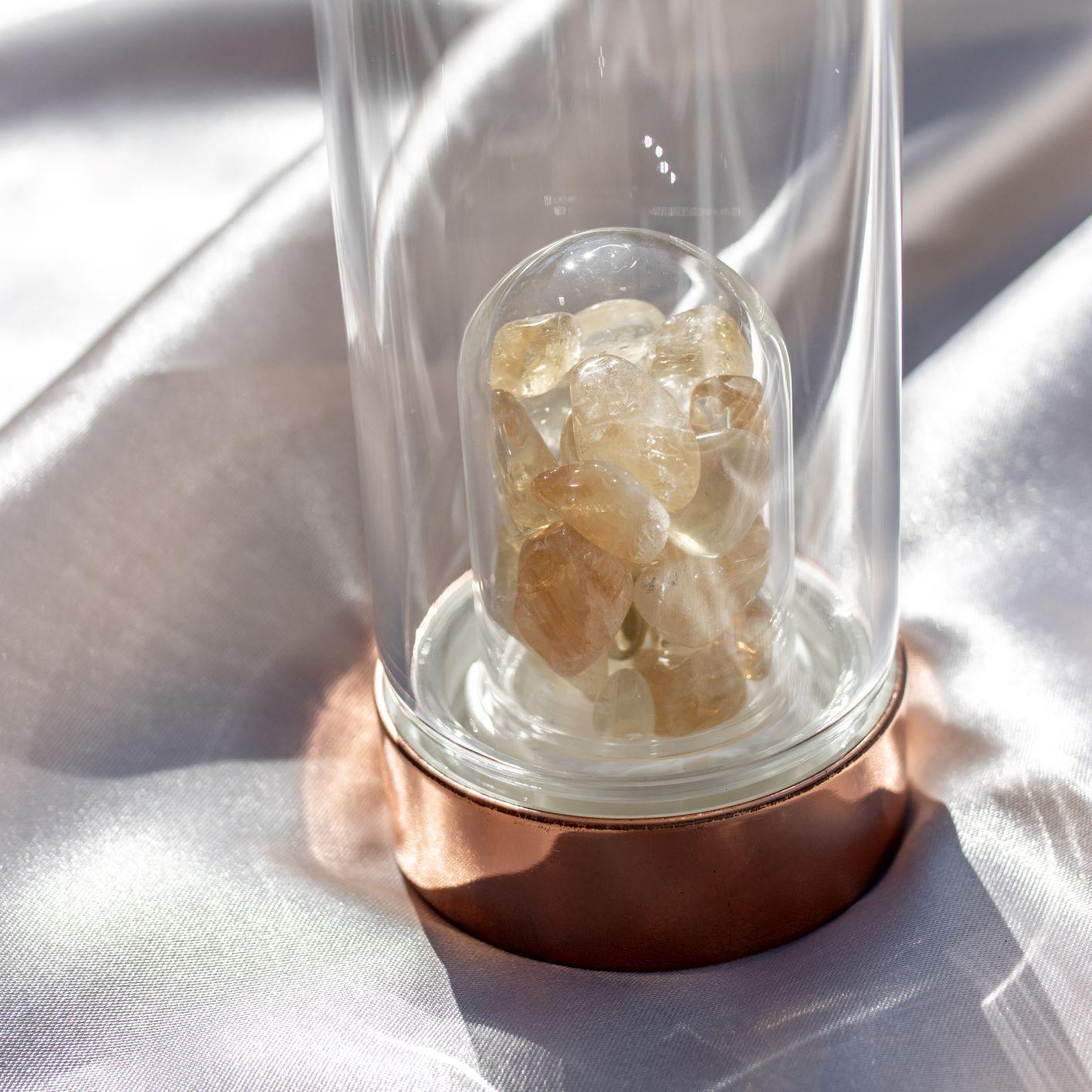 Rose Gold Crystal Drinking Bottle - 550ml with Gemstone Pod