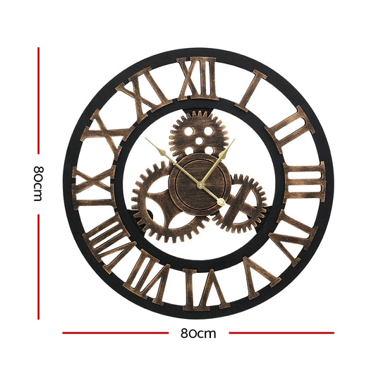 Artiss 80cm Wall Clock Large Retro Roman Numerals Brown